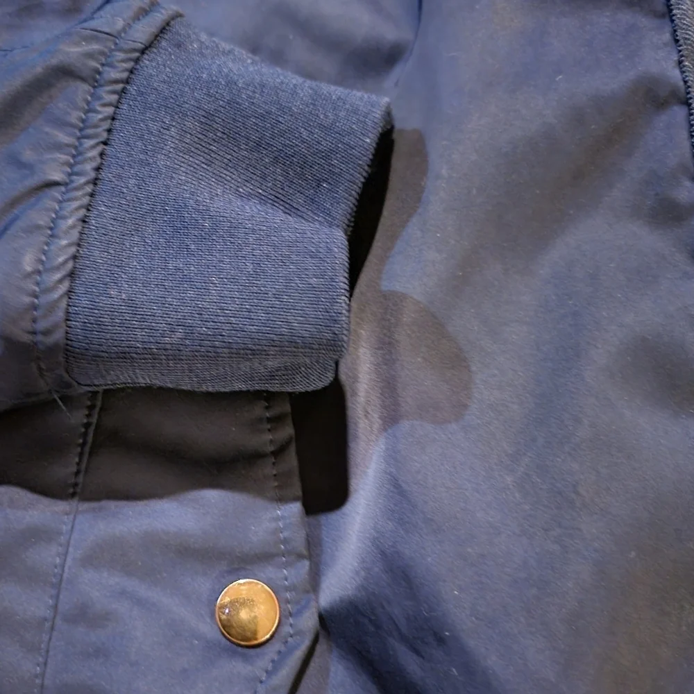 Zara Man Hooded Varsity Stripe Inside Navy Blue Bomber Jacket Size Medium - Picture 5 of 12